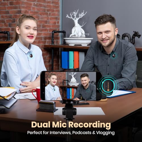 Image of Portronics Vlogmate Neo Ai Powered 2400-2480 MHz Wireless Dual Microphone with Noise Reduction, Tiny Lapel Mic with Charging Case, Type C Wireless Mic for Video Recording, YouTube Video