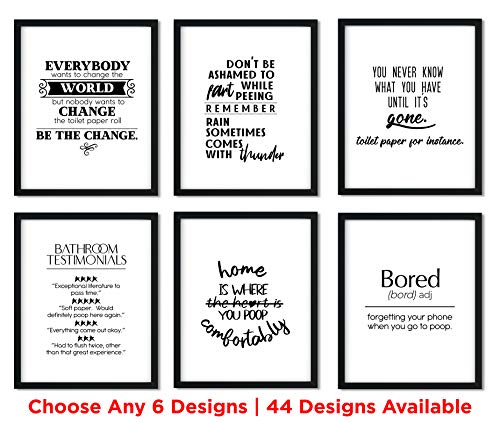 Funny Bathroom Art Prints (Unframed) Wall Art | Great Gift Set of 6