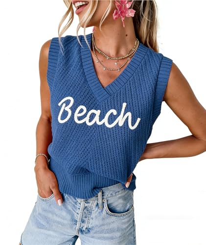 Image of MARZXIN Women Sleeveless Sweater V Neck Casual 2026 Fall Knitted Chevron V Neck Sweater Vest Color Block Pullover Sweater Top