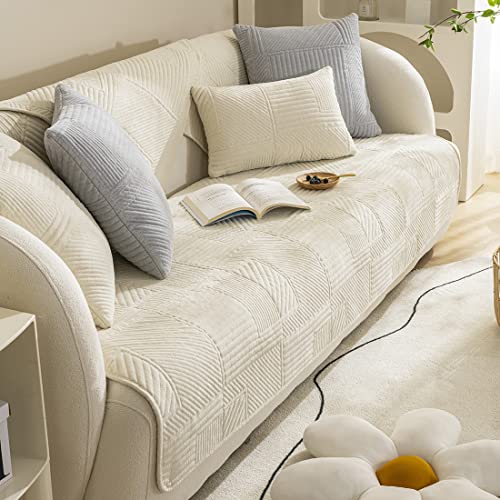 Vctops Corduroy Geometric Sofa Couch Cover Soft Quilted Sectional Couch Covers Non-Slip Sofa Slipcover For Dogs Cats Pet Love Seat Recliner Leather L Shaped, Armrest Backrest Cover(Cream,28"X28") #TOP30