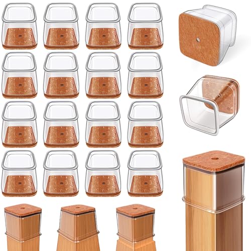 Image of 16 Pcs Silicone Chair Leg Protectors with Felt Bottom, Non-Slip Floor Protectors for Square Legs (1.02-1.5 Inch), Furniture Pads for Hardwood Floors, Dining Chairs, Bar Stools, Office Chairs