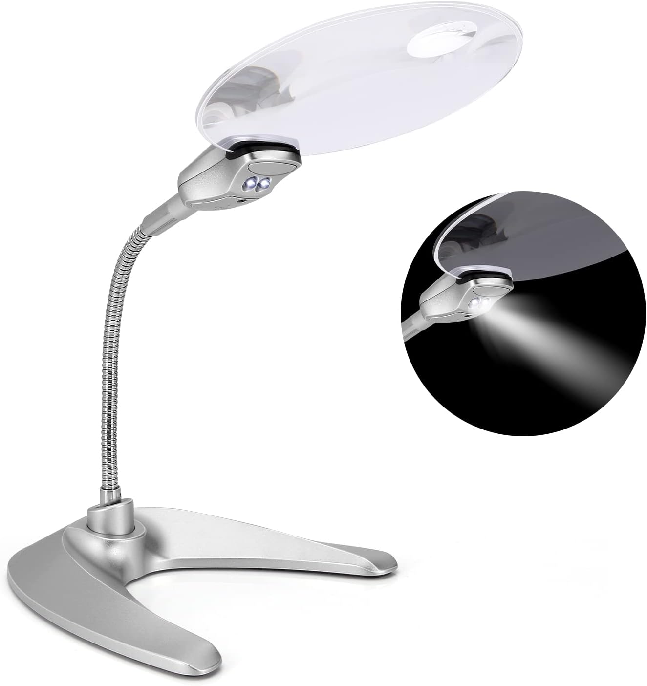 Augot Magnifying Glass with Light and Stand, 5X 1.8X Magnifying Glasses