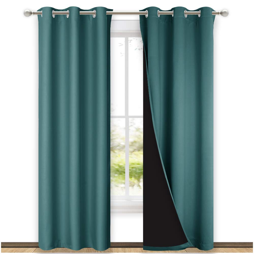 NICETOWN Complete 100% Blackout Curtain Set, Thermal Insulated &amp; Energy Efficiency Window Draperies for Guest Room, Full Shading Panels for Shift Worker and Light Sleepers, Sea Teal, 42W x 84L, 2 PCs