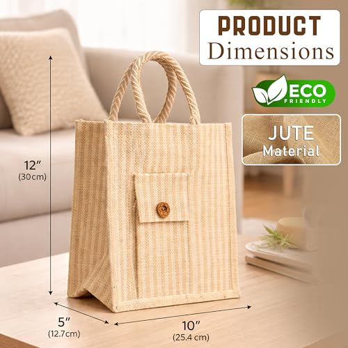 Image of Match Made Eco Friendly Reusable Jute Bag, Yoga Printed Jute Bag, Grocery Shopping Bag, Multi-Purpose Bag, Jute Lunch Bag, Sturdy Handle with Zipper Lock