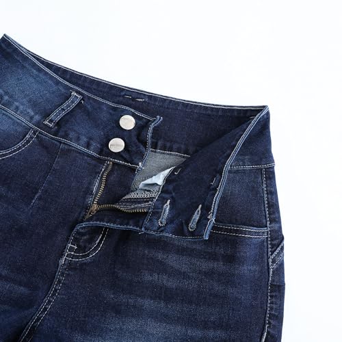Image of THUNDER STAR Women Mid Rise Ripped Stretchy Jeans Shorts Frayed Raw Hem Casual Denim Shorts