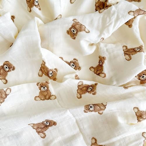 Image of Ali+Oli Teddy Bear Swaddle Blanket, Organic Cotton, Newborn, 47 x 47 | Receiving wrap, Soft muslin blend, Breathable, Lightweight, Nursery essential, Machine washable