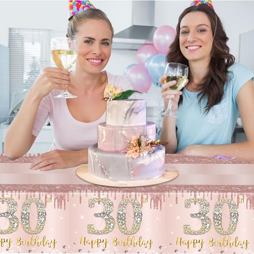 Poqirzan 2PCS Pink Rose Gold 30th Birthday Tablecloth 30th Birthday Table Cover Party Supplies Happy 30st Party Decorations for Women Plastic Disposable Gathering Table Cloth (54"x108") by Poqirzan - Used condition - Image 4
