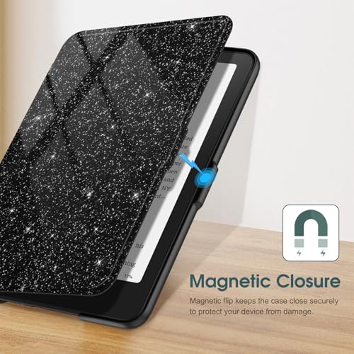 Image of Fintie Case for 7 inch All-New Kindle Paperwhite (12th Generation, 2024) and Kindle Colorsoft Signature Edition - Slim Lightweight Shell PU Leather Protective Cover with Auto Sleep /Wake, Black Glitter