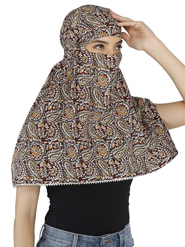 Image of Scarf Face Cover Mask Sun Protection Hair,Head, Neck, Nose Safety Head Wrap Scarf For Women Girls Daily Use Dupatta Hijab Double Layer Cotton Printed Kalamkari