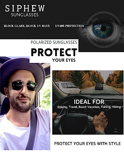 SIPHEW Classic Polarized Square Aviator Sunglasses for Men & Women, Vintage Double Bridge Metal Frame UV400 Protection Shades 6