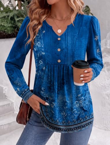 Image of Zeagoo Womens Long Sleeve Tops Fall V Neck Shirt Casual Pleated Tunic Top
