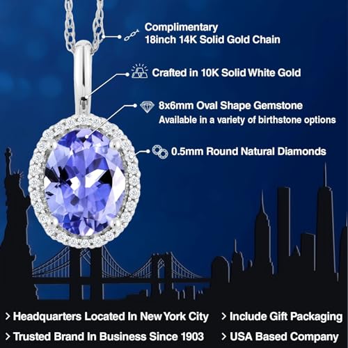 Gem Stone King 10K White Gold 8X6MM Oval Gemstone Birthstone and Diamond Necklace | Halo Pendant Necklace for Women | White Gold Necklace | With 18 Inch Chain2