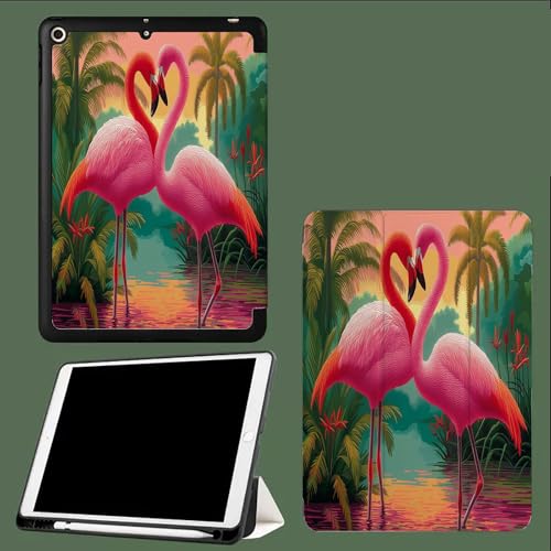 Funda Compatible con Funda iPad Pro 11 2022/2021/2020, Triple Funda Inteligente, Activación/Suspensión Automática Tropical Hojas Palma Flamenco - Verde