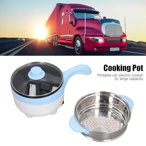 ANSNOW Car Electric Pot with Steamer, 2L Non Stick Ramen Cooker, Electric Hot Pot for Cooking Pasta, Noodles, Steak, Egg, Portable Pot for Dorm Room Essentials, Picnic Camping - Image 3