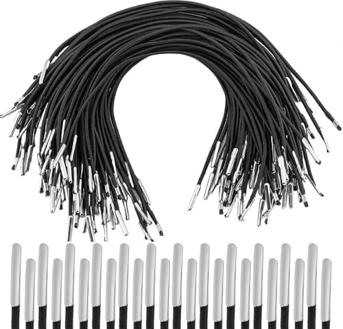 50pcs Elastic String for Masks 14'' Elastic Strap with Metal Ends Elastic Bands for Crafts Party Hats Masks, Elastic Barbed Cords, Black