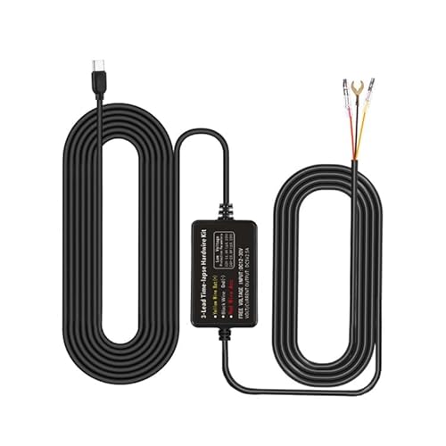 WeBeqer Kit de Câblage USB C Dashcam, 11 ft / 335 cm, avec 4 Fusibles, 12 V – 24 V à 5 V, Surveillance du Stationnement 24 Heures, Protection Basse Tension
