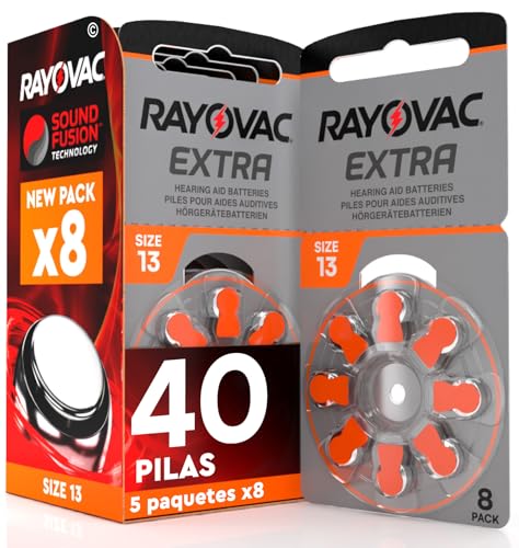 40 Pila para Audífonos Rayovac Extra 13. 5 Pack de 8 Unidades Baterías de Audífono