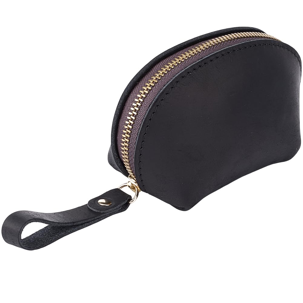 Monedero de cuero negro de 110x70mm GORGECRAFT con cremallera