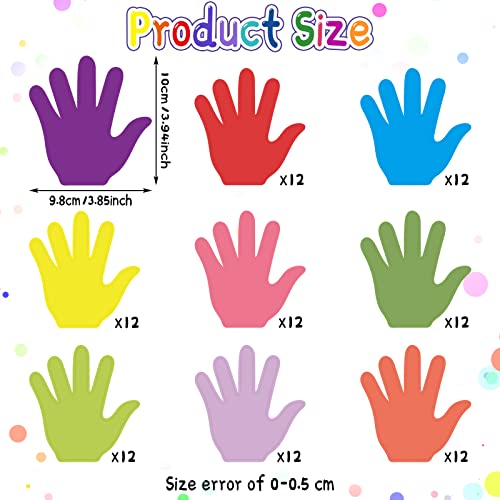 Image of Geyee 108 Pcs Hand Cutouts Small Bulletin Board Cut Outs Assorted Color Cutouts Decoration Paper Hand Shape Cut Outs for DIY Projects Craft Party Decor