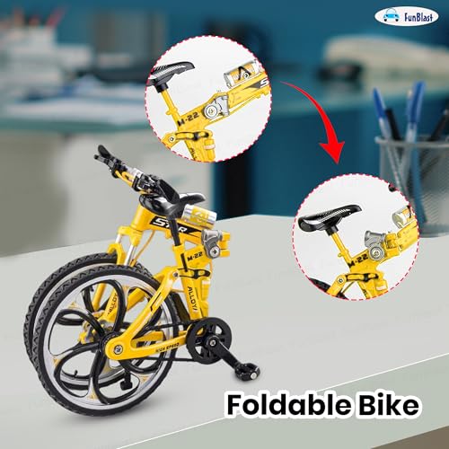 Image of FunBlast Vintage Mini Metal Bicycle - 1:8 Die-Cast Realistic Mount Bike Model, Retro Alloy Classical Cycle Toy for Desktop Ornament, Home Decor, Scene Model (Yellow)