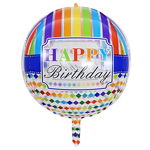 10 Pcs 22 Inch Large Happy Birthday Colorful 4D Clear Balloons, Round Shaped Mylar Balloon,Theme Happy Birthday Party Decoration, Baby Shower Multicolor Transparent Balloons Decor Supplies (Style 3)