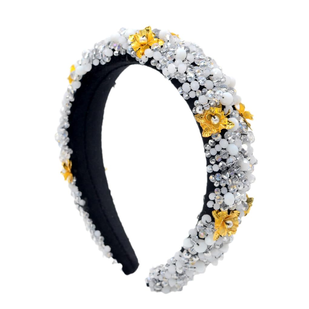 Cerchietto per capelli da donna, vintage, fatto a mano, con strass e perle, accessori per feste e matrimoni 3