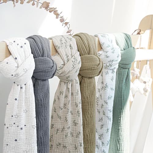 Image of lulumoon Baby Muslin Swaddle Blankets: Soft Receiving Blanket for Newborn - Cotton Swaddling Blanket for Neutral 2Pack(Leaf Autumn)