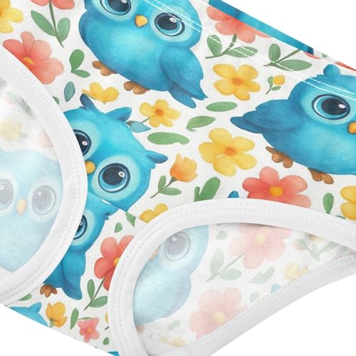 Cotton Toddlers Underwear Floral Cute Blue Owls Flowers White Cute Panties Girl Animal Kids Undies Briefs 2t4