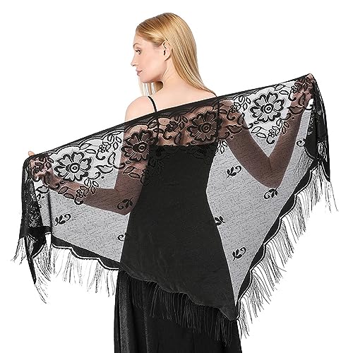 Ralcosuss Women’s Lace Pashmina Shawl Wrap for Evening Dress Triangle Soft Scarf Wedding Bridal Bridesmaid Shawl Scarves