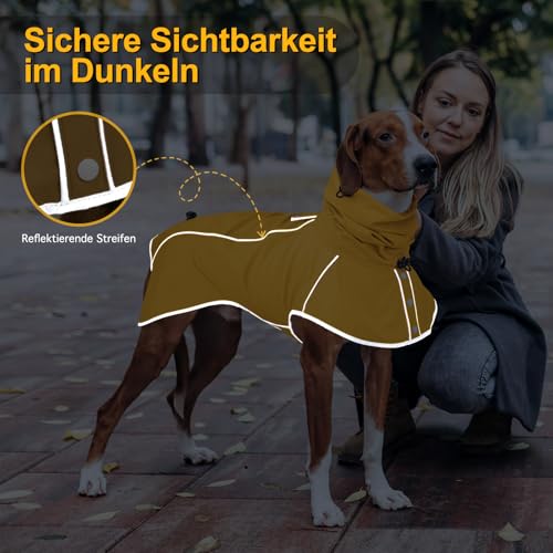 Sugiifamy Regenmantel Hund, Wasserdichter Hunderegenmantel, Einstellbare Regenjacke Hund mit Klettverschluss und Sicheren Reflektierenden Streifen für Kleine Mittelgroße Groß Hunde (Gelb, L)