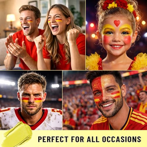 Image of BADCOLOR Spain Red Yellow Face Body Paint Stick Set, Oil Based Sports Fan Makeup Stick, Waterproof Sweatproof Cream Face Paint for Football, Rugby, Softball, Baseball, Lacrosse, Sports Accessories