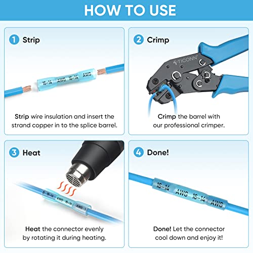 Ticonn TICONN-1032 120Pcs Heat Shrink Butt Connectors Kit, Awg 24 – 10 4 Sizes Butt Splice, Insulated Waterproof Electrical Marine Automotive Wire Crimp Terminals thumb #2