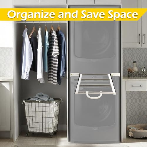 Image of MaxWorks Universal Washer Dryer Stacking Kit with Pull-Out Rack, Adjustable 24-29 Inch, Stainless Steel, Laundry Space Saver (50949)