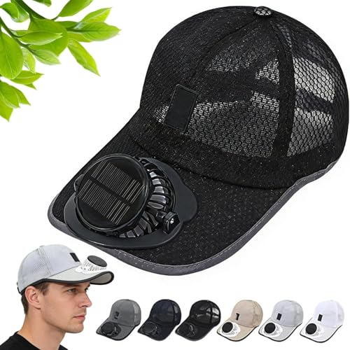 Solar Rechargeable Baseball Cap with USB 3-Speed Fan Outdoor Solar Powered Breathable Baseball Cap for Hiking (Black)