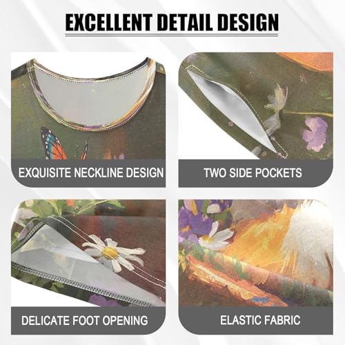 ALAZA Cat Kitten Butterfly Flower Floral Pajamas Set Short Sleeve Cotton Sleepwear Summer Pjs 2 Piece 5-14Y4