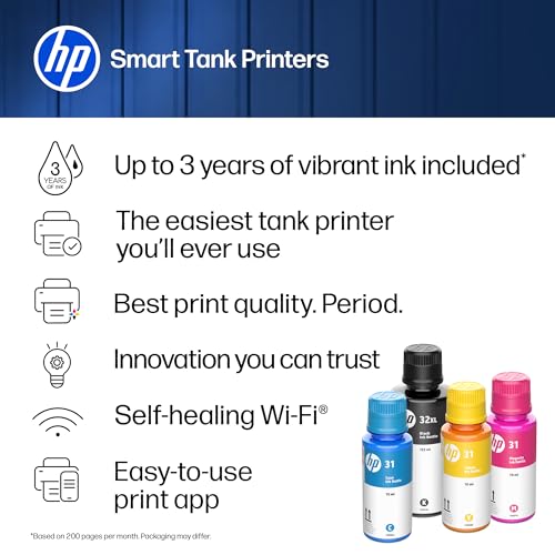 Image of HP Smart Tank 7603 Wireless All-in-One Ink Tank Printer, Scanner, Fax, Copier with up to 3 Years of Ink Included, Best-for-Home Office, Cartridge-Free Refillable, AI-Capable (9B5D1A)