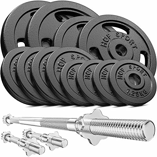 Hop-Sport Guss Hantelset mit Langhantelstange, Kurzhantelstangen und...