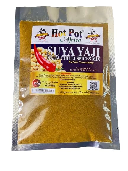 Hot Pot Africa Suya Spice | Yaji, Barbeque Kebab Pepper Spice Mix| Chilli Seasoning for Chicken, Pork, Beef, Fish & Vegetables,
