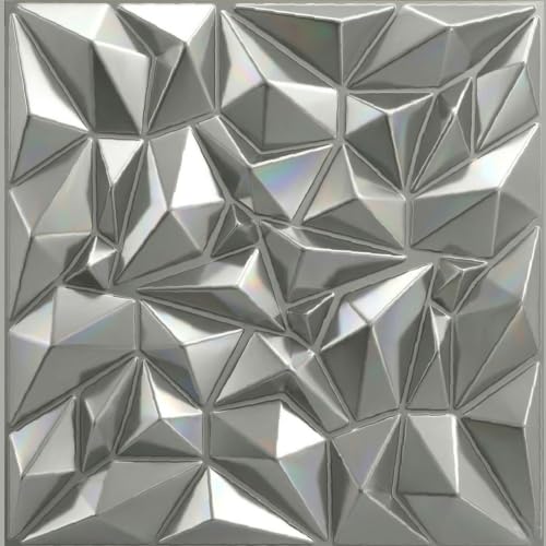 Image of Kayra Decor 3D PVC Wall Panels - Diamond Design, Silver Color | 19.7 x 19.7 Inches | Pack of 12 | Covers 32.28 Sq. Ft. | Wall Decor Panels for Living Room, Bedroom & Office