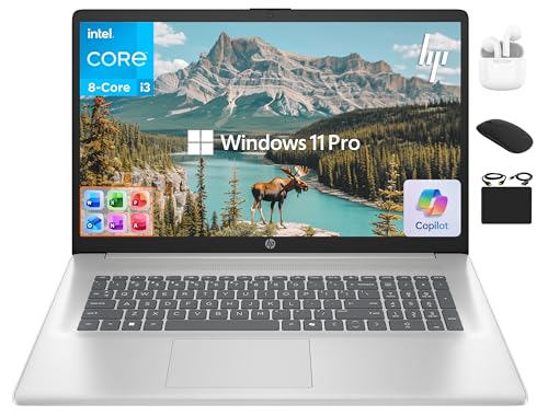 HP 17 Laptop 2025 Pavilion, 17.3' HD+ Business Computer, 8-Core Intel i3 Processor, 16GB RAM & 1TB Storage (500GB SSD + 500GB Ext), Wi-Fi 6, Long Battery, HubxcelAccessory, Lifetime Office, Win 11 Pro