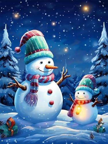 Image of Eiazuiks Christmas Diamond Painting Kits for Adults, Snowman and Christmas Tree 5D DIY Diamond Art Kits Full Drill Diamond Dots for Gift Wall Decor and Relaxation Gem Arts 12x16 inch