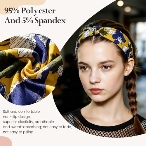 Image of HSEM Headbands for Women 6-Pack - Boho Flower Wide Head Bands, Non-Slip Thick Hair Bands - Large Knotted Soft Stretchy Sweatbands for Workout, Washing Face, Makeup, Running, Spa & Yoga
