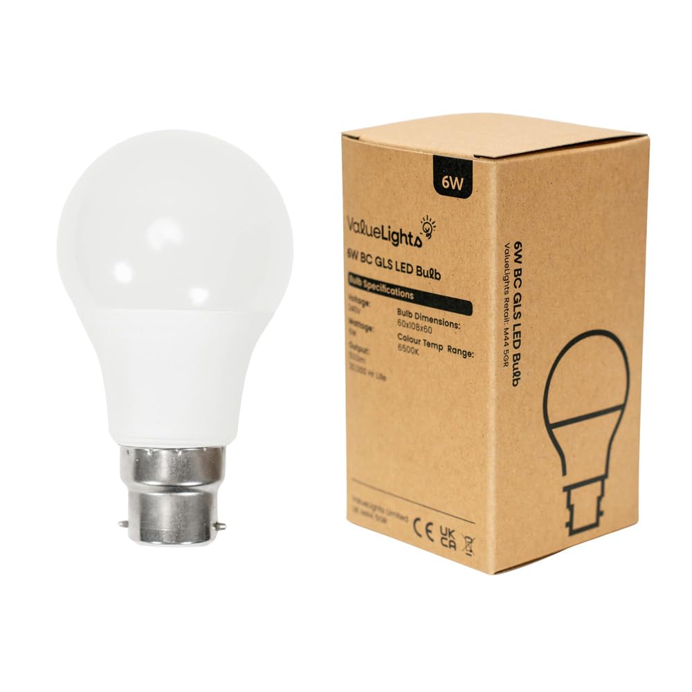 Minisun Single Bc B22 High Power 6W Led Bc B22 Smd Gls Energy Saving Long Life Bulb - 6500K Cool White Size 6