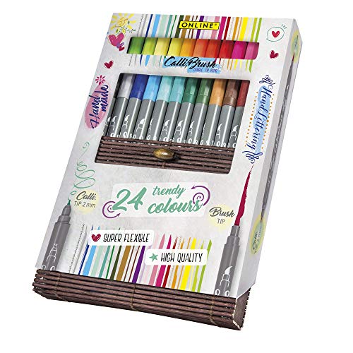 Online Calli.Brush   Juego de 24 rotuladores de punta doble con punta de caligrafía y punta de pincel (punta de pincel)