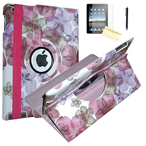 JYtrend Case for Old iPad 2(2011)/iPad 3(2012)/ iPad 4(2012), Rotating Stand Smart Case Cover Magnetic Auto Wake Up/Sleep for A1395 A1396 A1397 A1403 A1416 A1430 A1458 A1459 A1460 (Pink Flower)