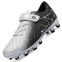 LECYGNB Boys Football Boots Kids Girls Athletics Training Astro Turf Soccer Shoes Teenager Profession Competition Indoor Outdoor Sneakers Unisex Black Silver UK 6