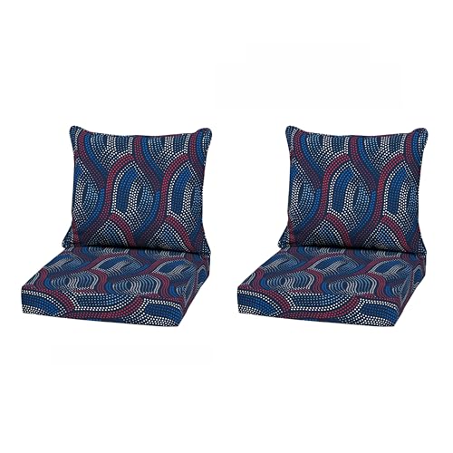 Image of Arden Outdoor Deep Seat Cushion Set, 2-Pack, 22x24, Sapphire Liberty Mosaic | Sofa, Couch, Conversation Set, Weather-Proof, Rain-Proof, Fade Resistant for Chair, Mold and Mildew Resistant