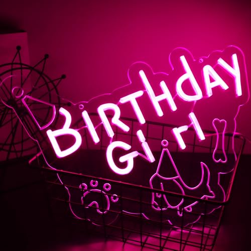 Image of Girl Dog Birthday Neon Sign Birthday Decorations Pet Puppy Birthday Party Gifts for dog lovers-14.5 x 12.2 Inches-USB Powered-Acrylic