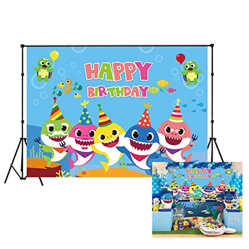 LB Sea Shark Photo Backdrop 7x5ft Vinyl Underwater World Background for Newborn Kids Children Birthday Party Cake Table Banner Photo Booth Backdrop Props