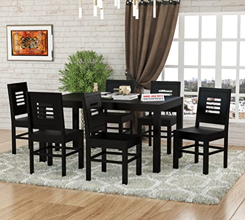 Image of Sheesham Wooden 6 Seater Dining Table with 6 Chairs Dining Set for Dining Room - Wooden Dining Table Set 6 Seater for Living Room | Home (Design 5)